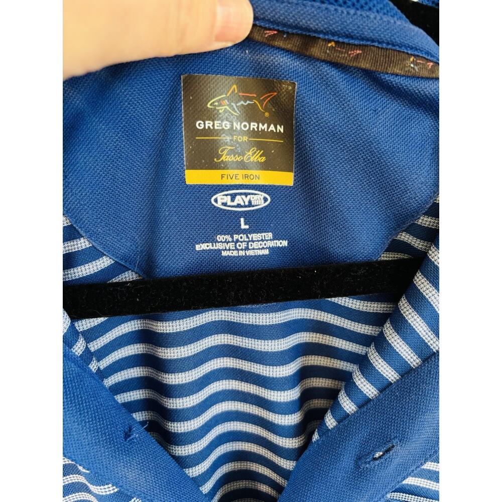 Men's Greg Norman Golf Polo Shirt Large Blue Striped Collared - Picture 3 of 4